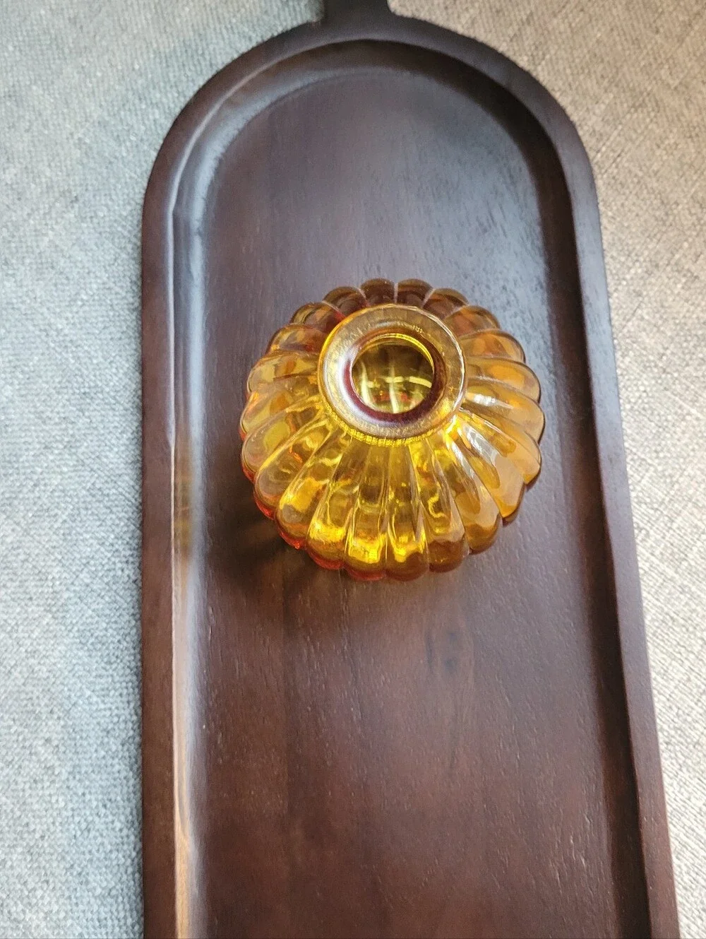 Ribbed Amber Glass Accent Vase